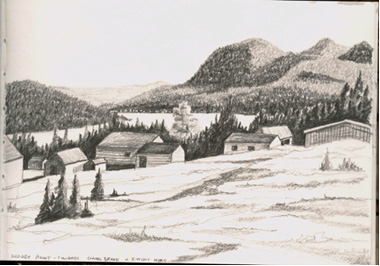  Chris Wilson:  Gros Morne sketch, Woody Point , 2002, pencil on paper; courtesy the artist